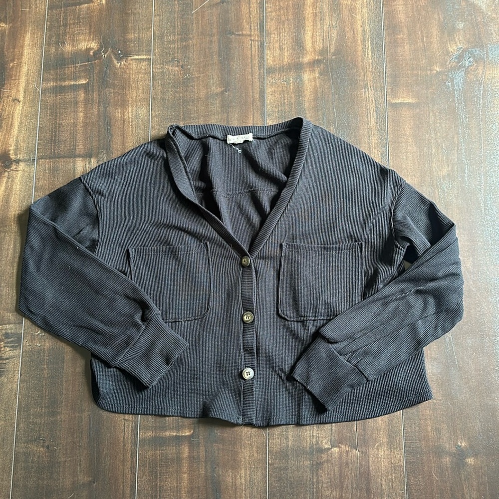 Cropped Waffleknit Cardigan